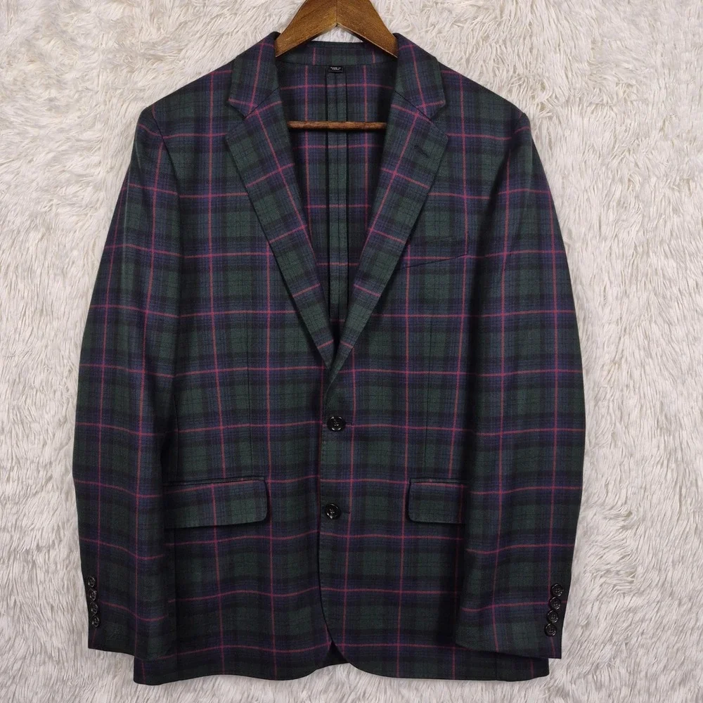 J.Crew Ludlow Slim Blazer 38R Moon British Cloth Black Watch Tartan Plaid Green
